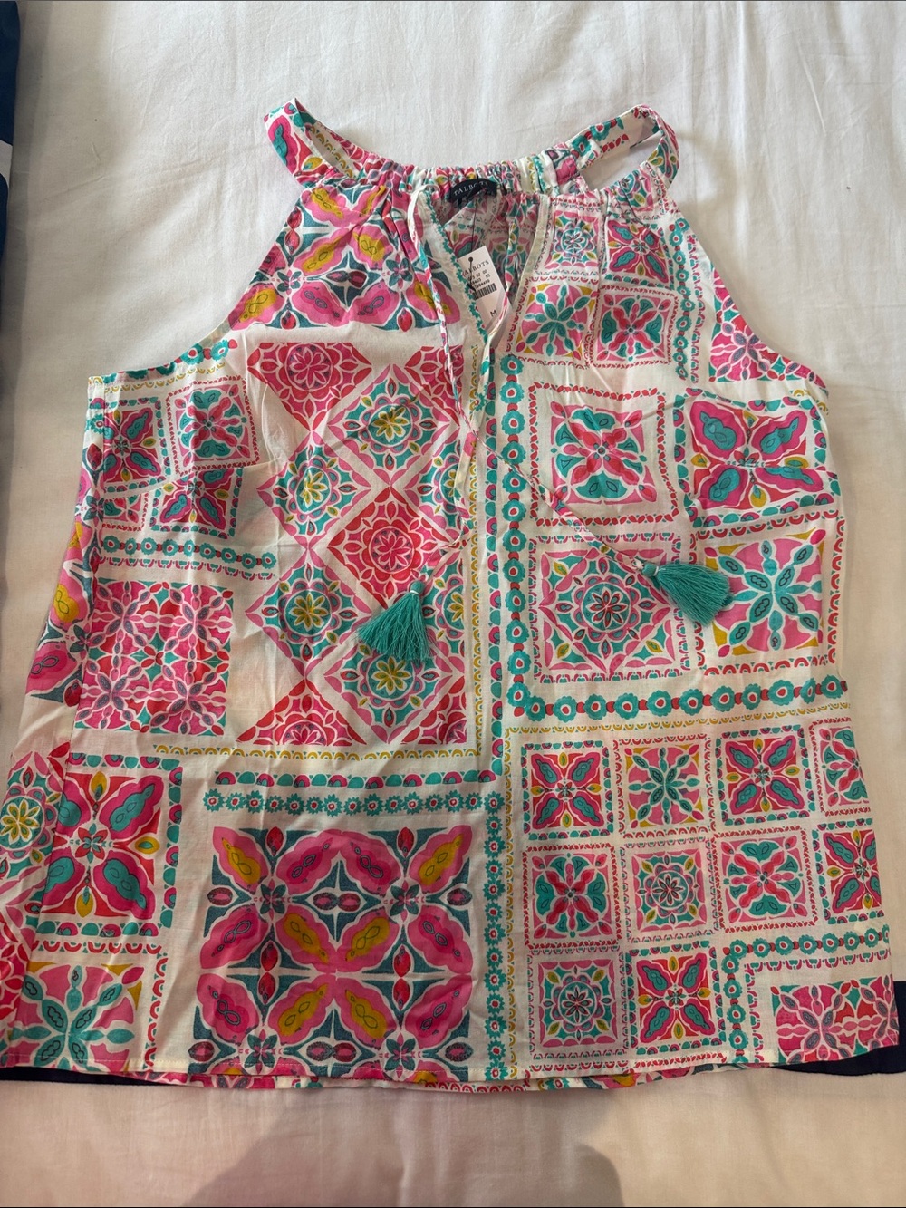 BNWT Talbots Pink and Teal Mosaic Halter Top size medium